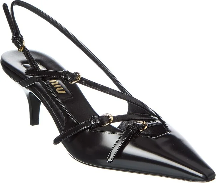 Miu Miu Logo Brushed Leather Slingback Pump