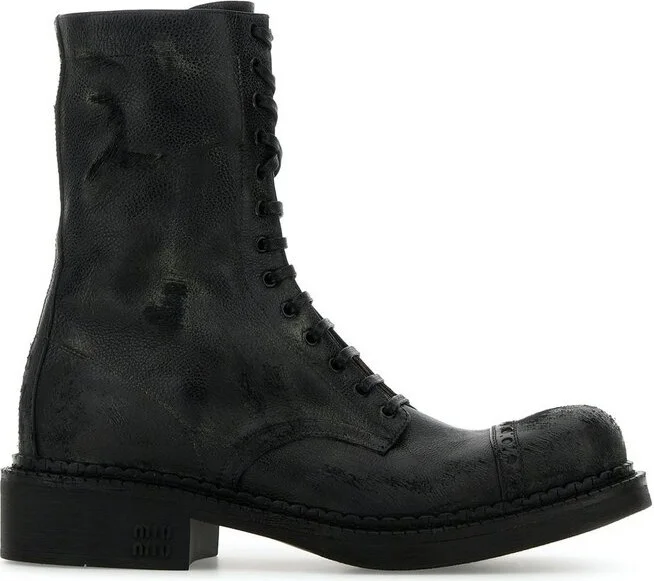 Miu Miu Logo-Embossed Lace-Up Boots