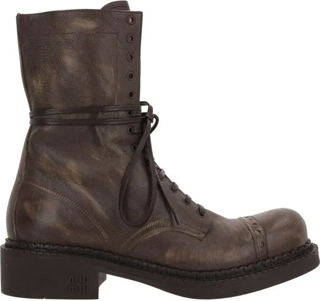 Miu Miu Logo-Embossed Lace-Up Boots