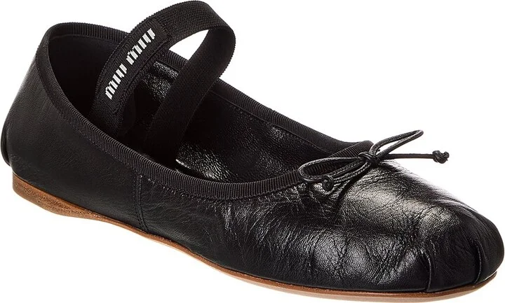 Miu Miu Logo Leather Ballerina Flat