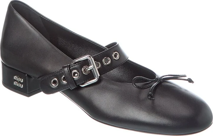 Miu Miu Logo Leather Flat