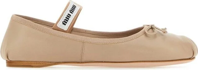 Miu Miu Logo-Printed Bow Detailed Ballerina Shoes