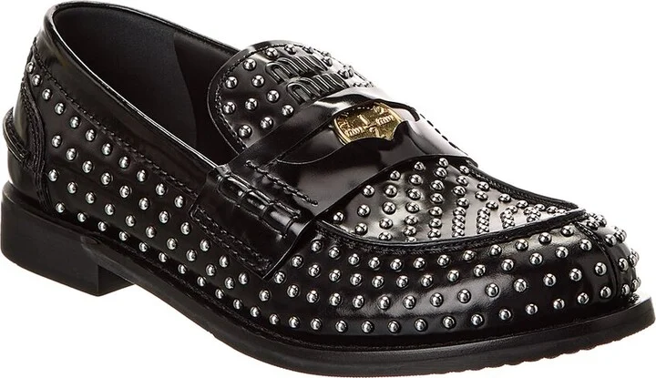 Miu Miu Logo Studded Leather Loafer