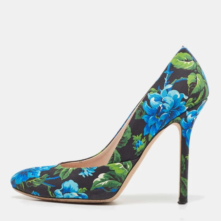 Miu Miu Multicolor Flower Pint Satin Round Toe Pumps Size 37.5