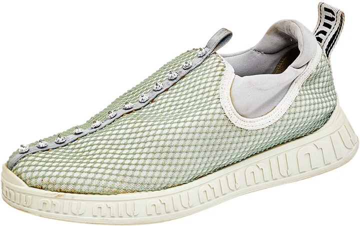 Miu Miu Multicolor Mesh and Neoprene Crystal Embellished Slip On Sneakers Size 36.5