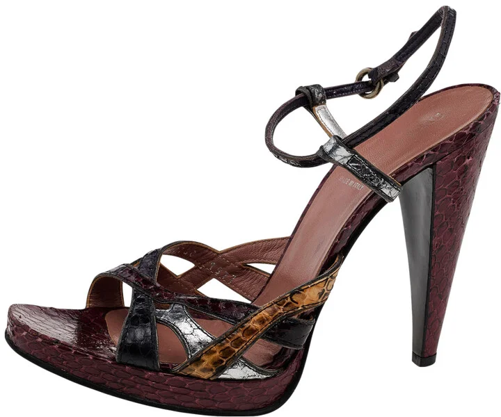 Miu Miu Multicolor Snakeskin Ankle Strap Sandals Size 39.5