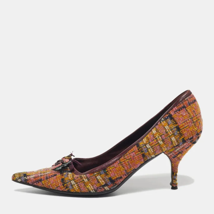 Miu Miu Multicolor Wool Embellished Pointed Toe Pumps Size 40