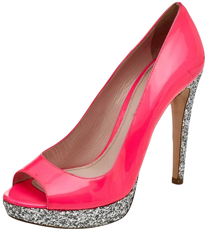 Miu Miu Neon Pink Patent Leather Peep Toe Pumps Size 38.5