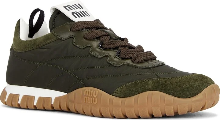 Miu Miu Nylon Sneaker in Olive - Image 2