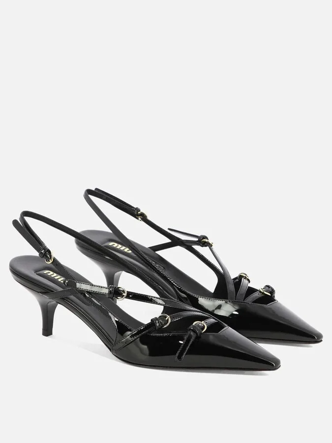 Miu Miu Patent Leather Slingback Pumps With Buckles - Image 2