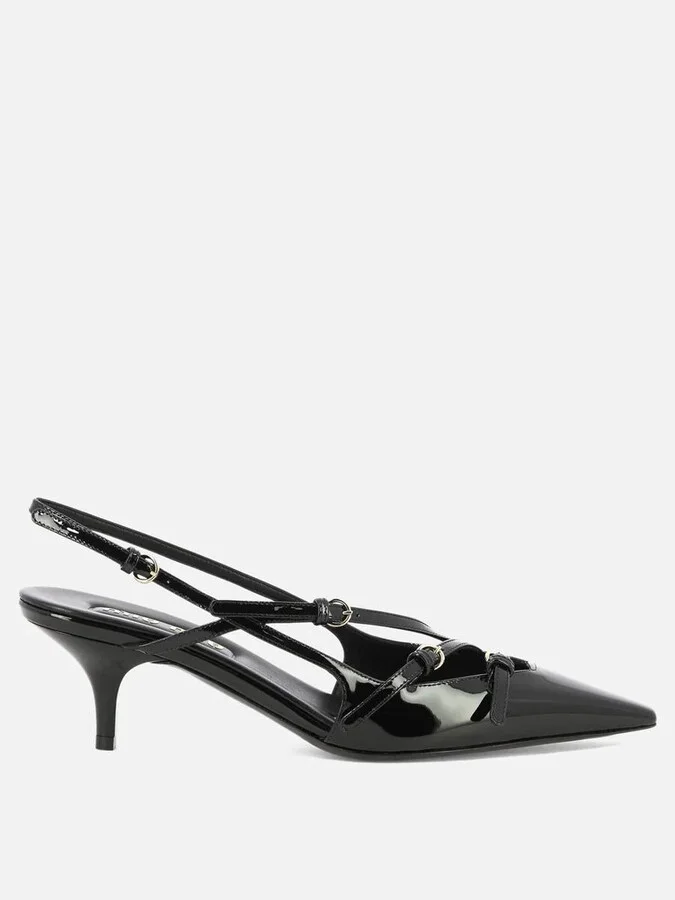 Miu Miu Patent Leather Slingback Pumps With Buckles
