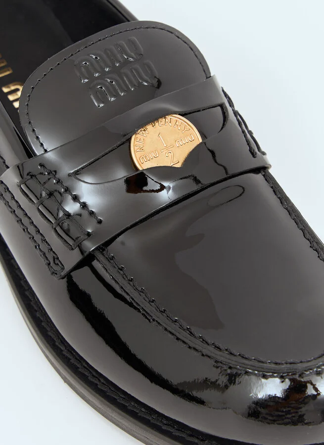 Miu Miu Patent Penny Loafers - Woman Loafers Black Eu - 39.5 - Image 2