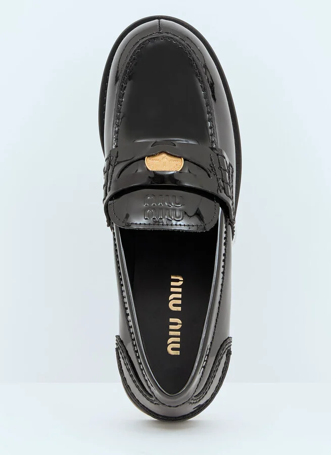 Miu Miu Patent Penny Loafers - Woman Loafers Black Eu - 39.5 - Image 7