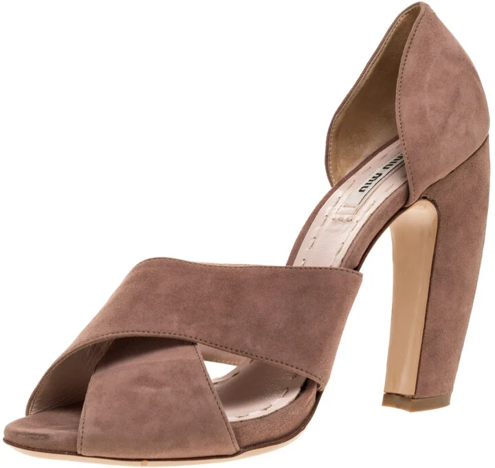 Miu Miu Pink Suede Cross Strap D'orsay Sandals Size 39.5