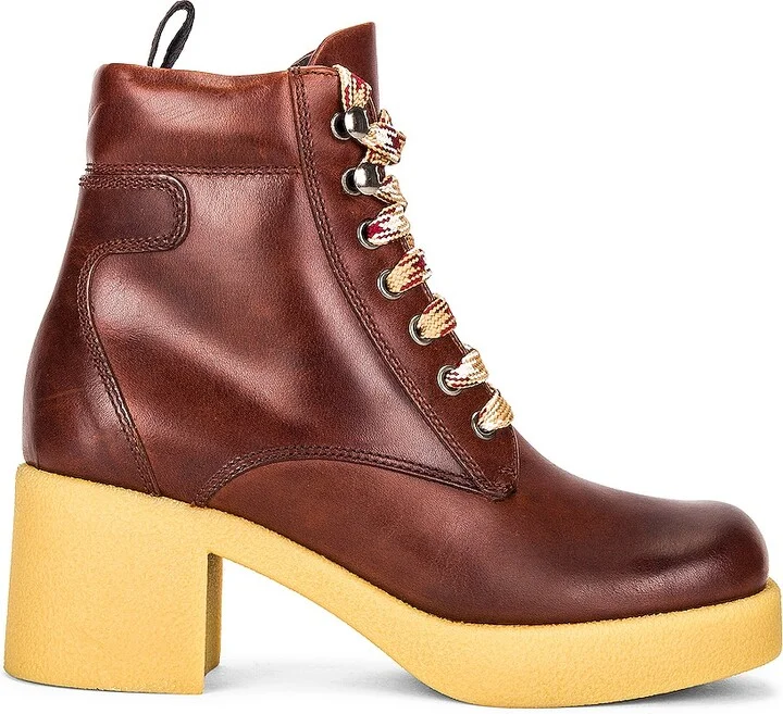 Miu Miu Platform Lace Up Ankle Boots in Brown