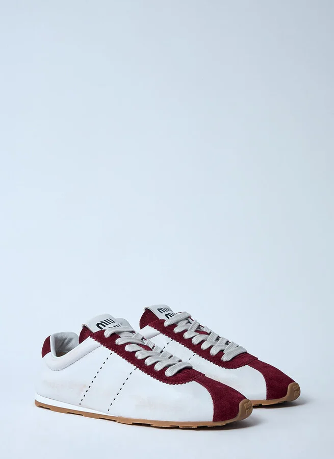 Miu Miu Plume Leather And Suede Sneakers - Woman Sneakers White Eu - 36 - Image 2