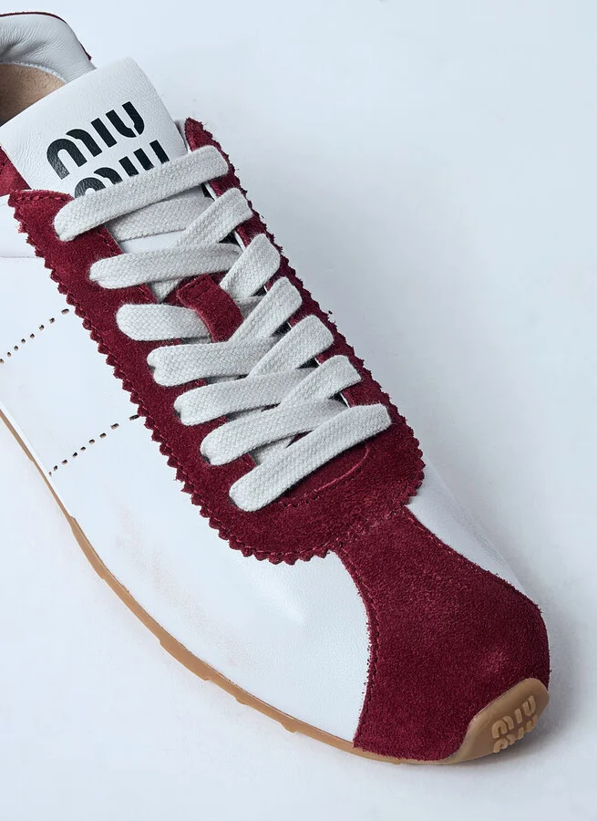 Miu Miu Plume Leather And Suede Sneakers - Woman Sneakers White Eu - 36 - Image 3