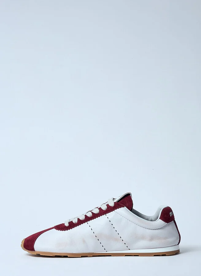 Miu Miu Plume Leather And Suede Sneakers - Woman Sneakers White Eu - 36 - Image 4