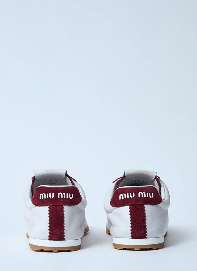 Miu Miu Plume Leather And Suede Sneakers - Woman Sneakers White Eu - 36 - Image 6