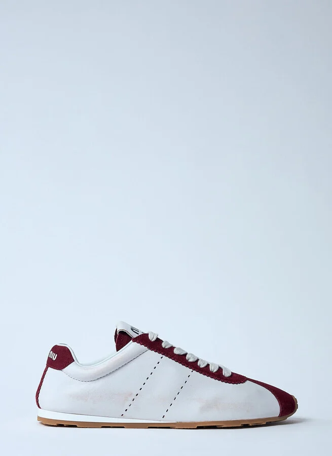 Miu Miu Plume Leather And Suede Sneakers - Woman Sneakers White Eu - 36
