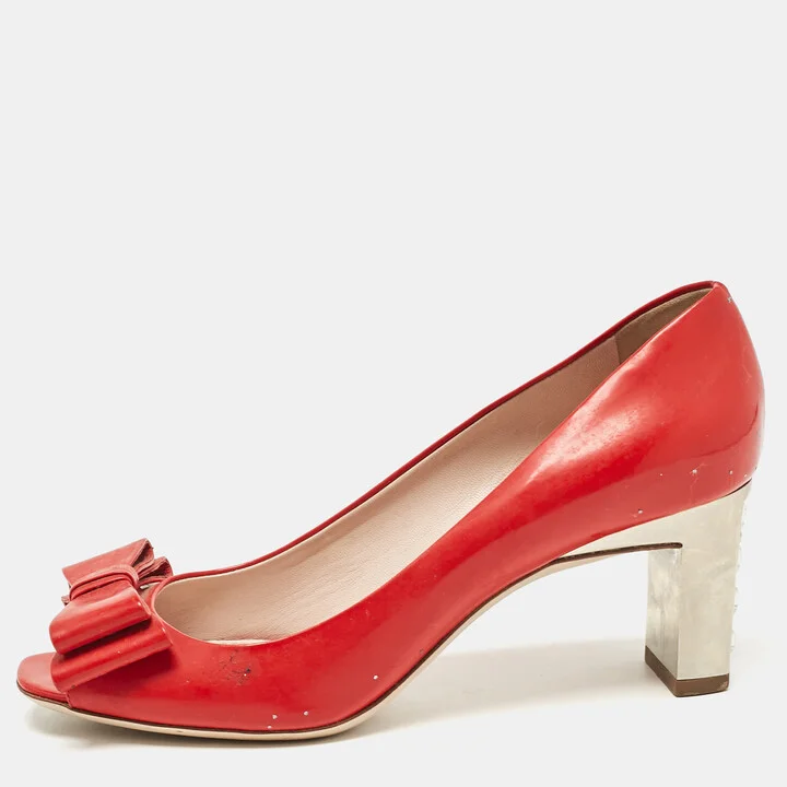 Miu Miu Red Patent Leather Block Heel Pumps Size 37