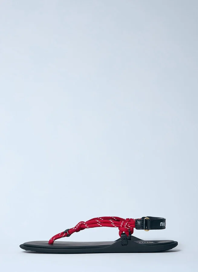 Miu Miu Riviere Cord And Leather Sandals - Woman Sandals Red Eu - 36 - Image 4