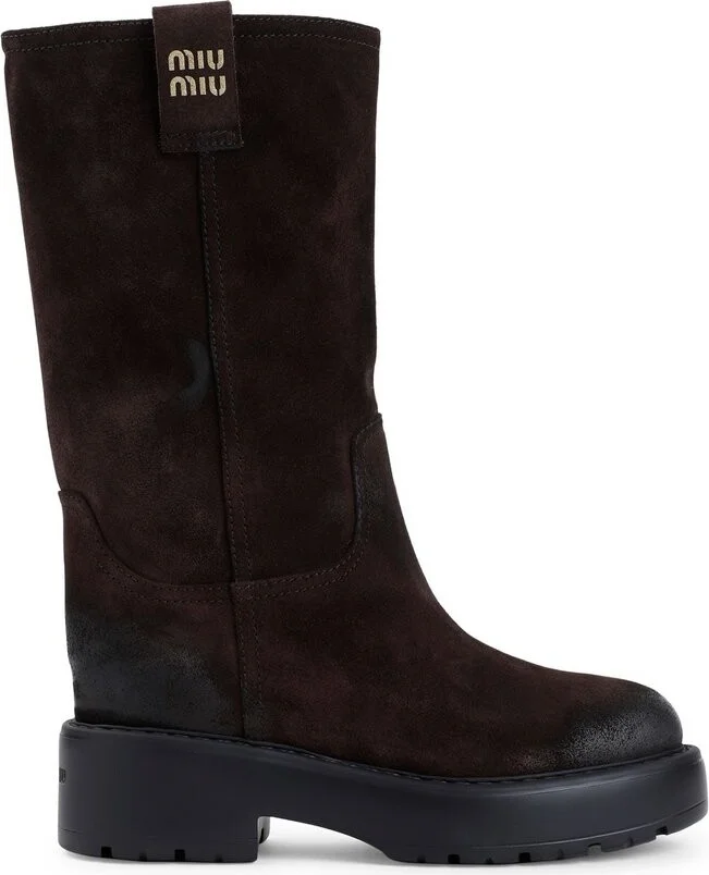 Miu Miu Round-Toe Slip-On Boots