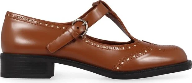 Miu Miu Round-Toe T-Strap Brogue Shoes