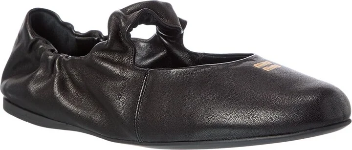 Miu Miu Ruches Leather Ballerina Flat