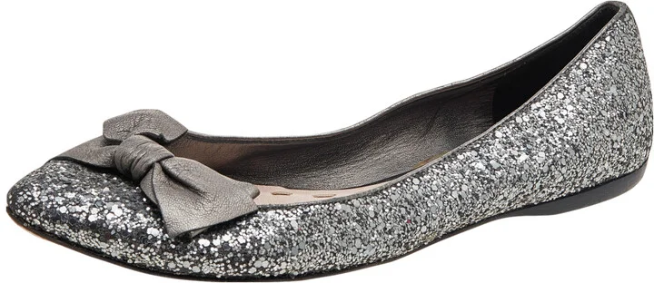 Miu Miu Silver Glitters and Leather Ballet Flats Size 38