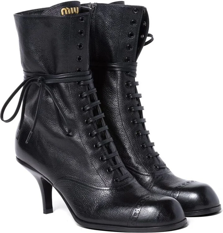 Miu Miu Stivaletti (16-2Laced-Up Leather Stiletto Boots8) - Image 2
