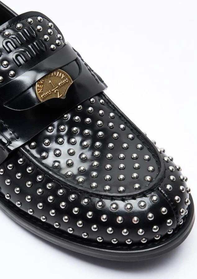 Miu Miu Studded Leather Loafers - Woman Loafers Black Eu - 37 - Image 2