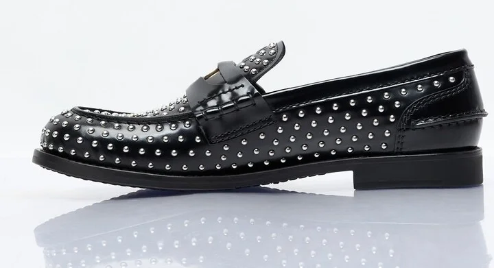 Miu Miu Studded Leather Loafers - Woman Loafers Black Eu - 37 - Image 4