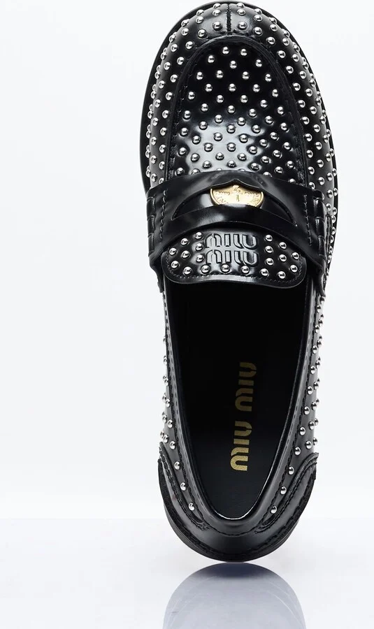 Miu Miu Studded Leather Loafers - Woman Loafers Black Eu - 37 - Image 7