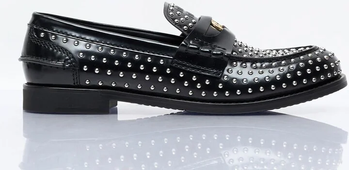 Miu Miu Studded Leather Loafers - Woman Loafers Black Eu - 37