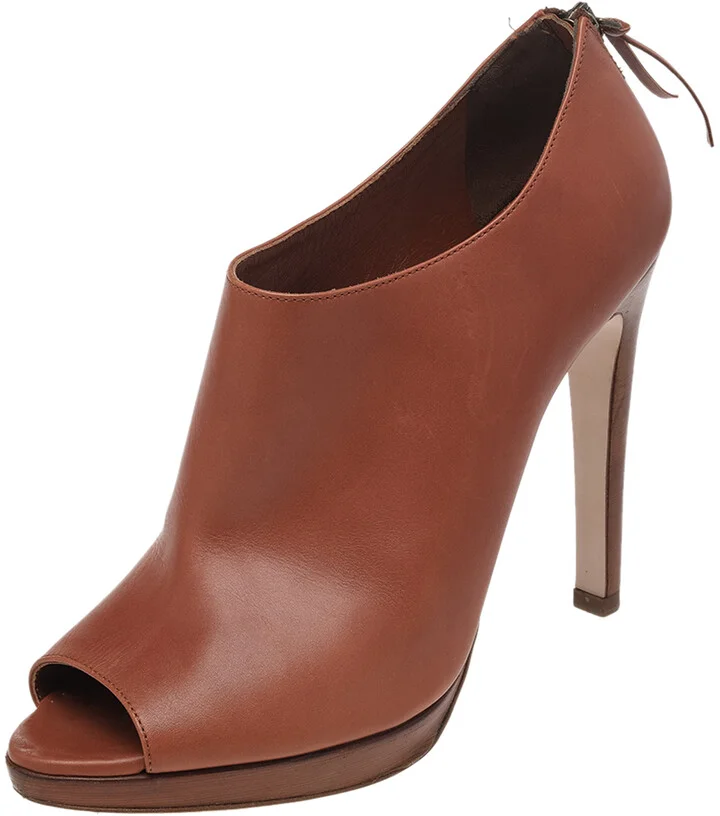 Miu Miu Tan Leather Peep Toe Platform Booties Size 40