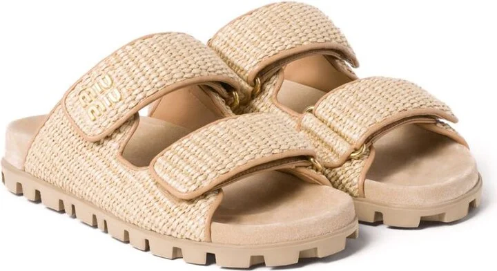 Miu Miu Touch-Strap Raffia Sandals - Image 2