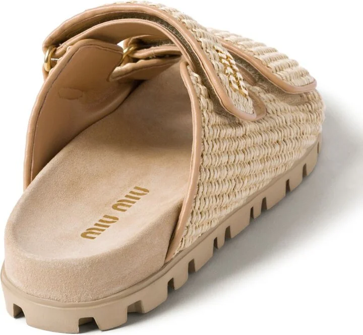 Miu Miu Touch-Strap Raffia Sandals - Image 3