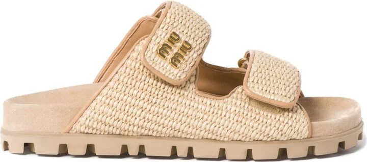 Miu Miu Touch-Strap Raffia Sandals