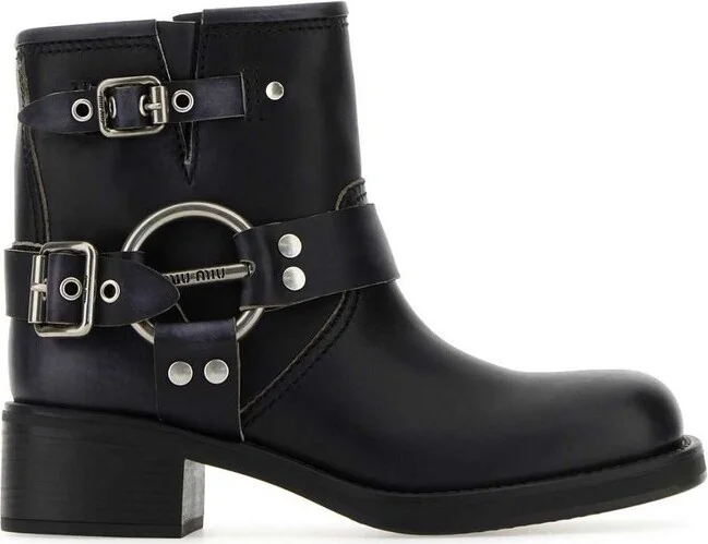 Miu Miu Vintage-Look Logo-Engraved Ankle Boots