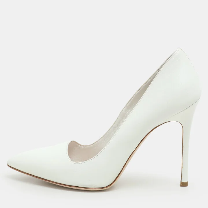 Miu Miu White Leather Pointed Toe Pumps Size 38.5