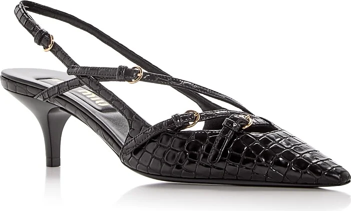 Miu Miu Women's Croc Embossed Pointed Toe Pumps
