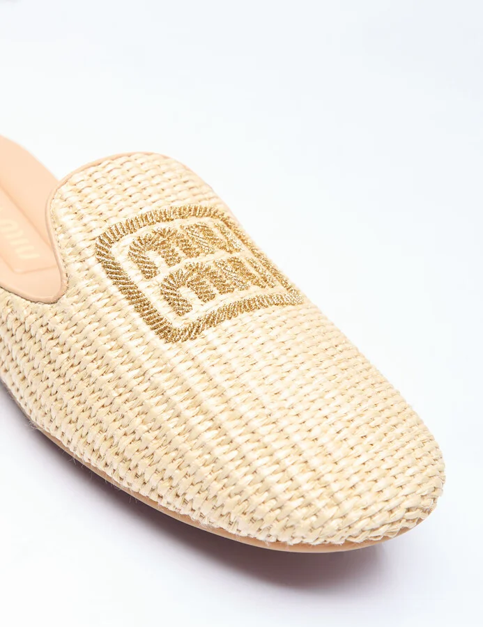 Miu Miu Woven Logo Mules - Woman Mules Beige Eu - 36 - Image 2