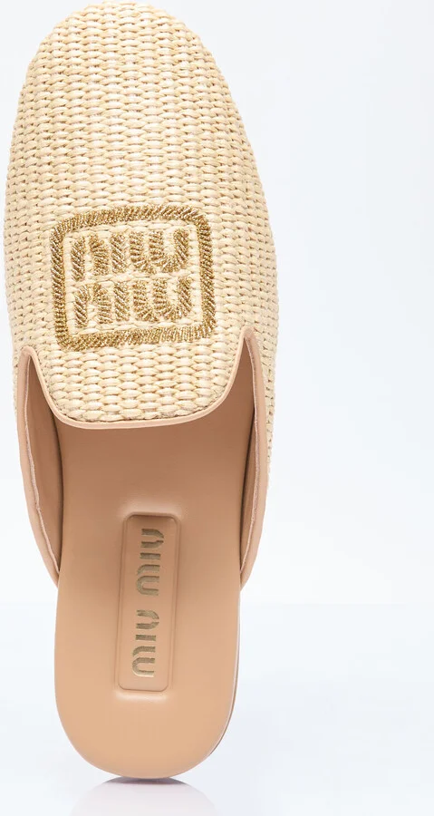 Miu Miu Woven Logo Mules - Woman Mules Beige Eu - 36 - Image 6