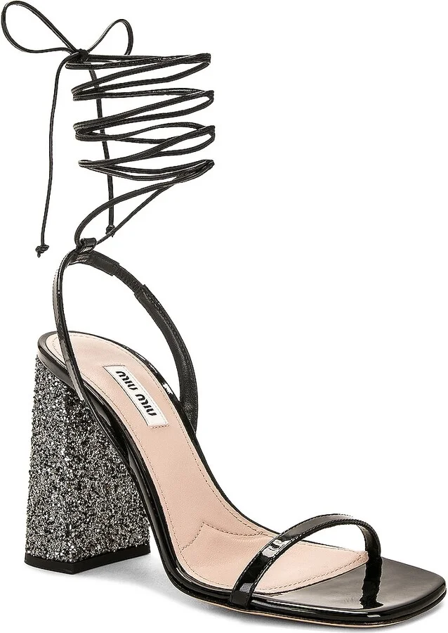 Miu Miu Wrap Around Sandal in Black - Image 2