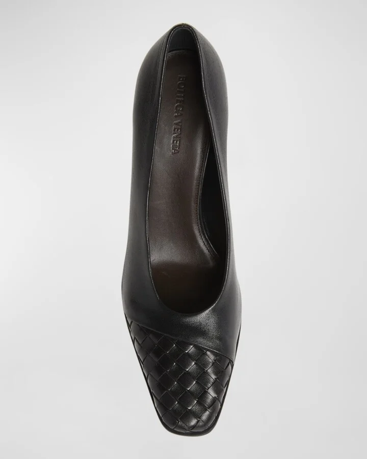 Mixed Leather Block-Heel Pumps - Image 6