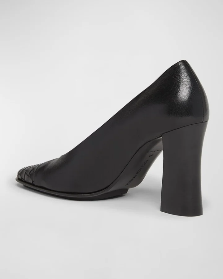 Mixed Leather Block-Heel Pumps - Image 7