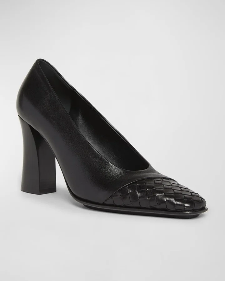 Mixed Leather Block-Heel Pumps - Image 8