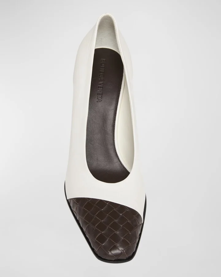 Mixed Leather Block-Heel Pumps - Image 11