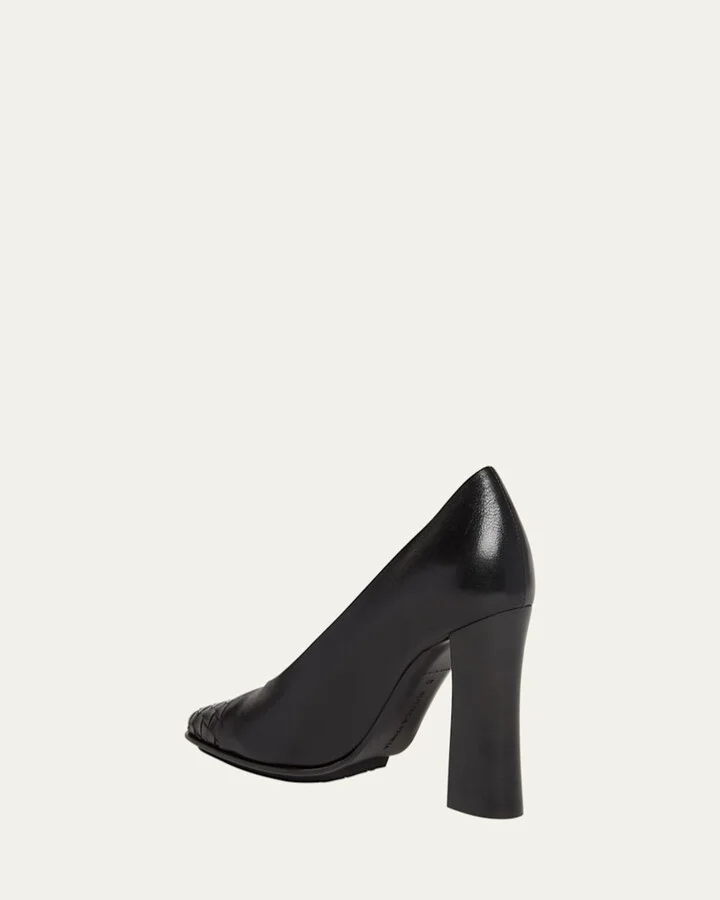 Mixed Leather Block-Heel Pumps - Image 4